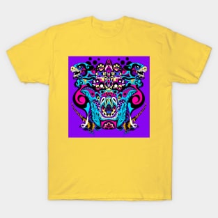 dogs and moths in mandala madness kaiju wallpaper vector art T-Shirt